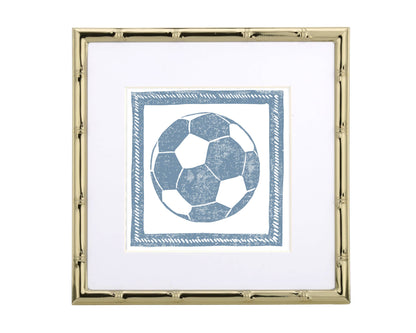 Cornflower Blue & White Soccer Ball Art Print Sports Decor