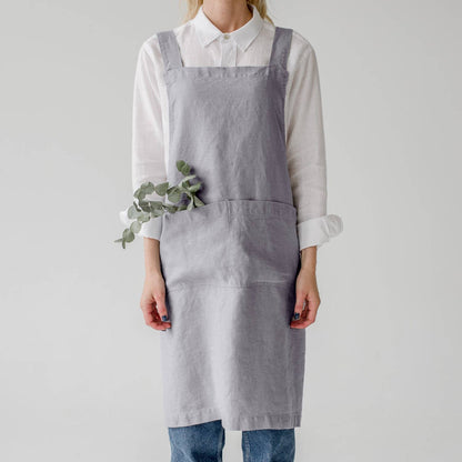 Light Grey Linen Japanese Crossback Apron