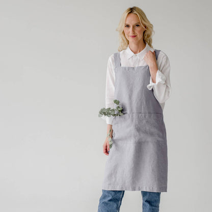 Light Grey Linen Japanese Crossback Apron